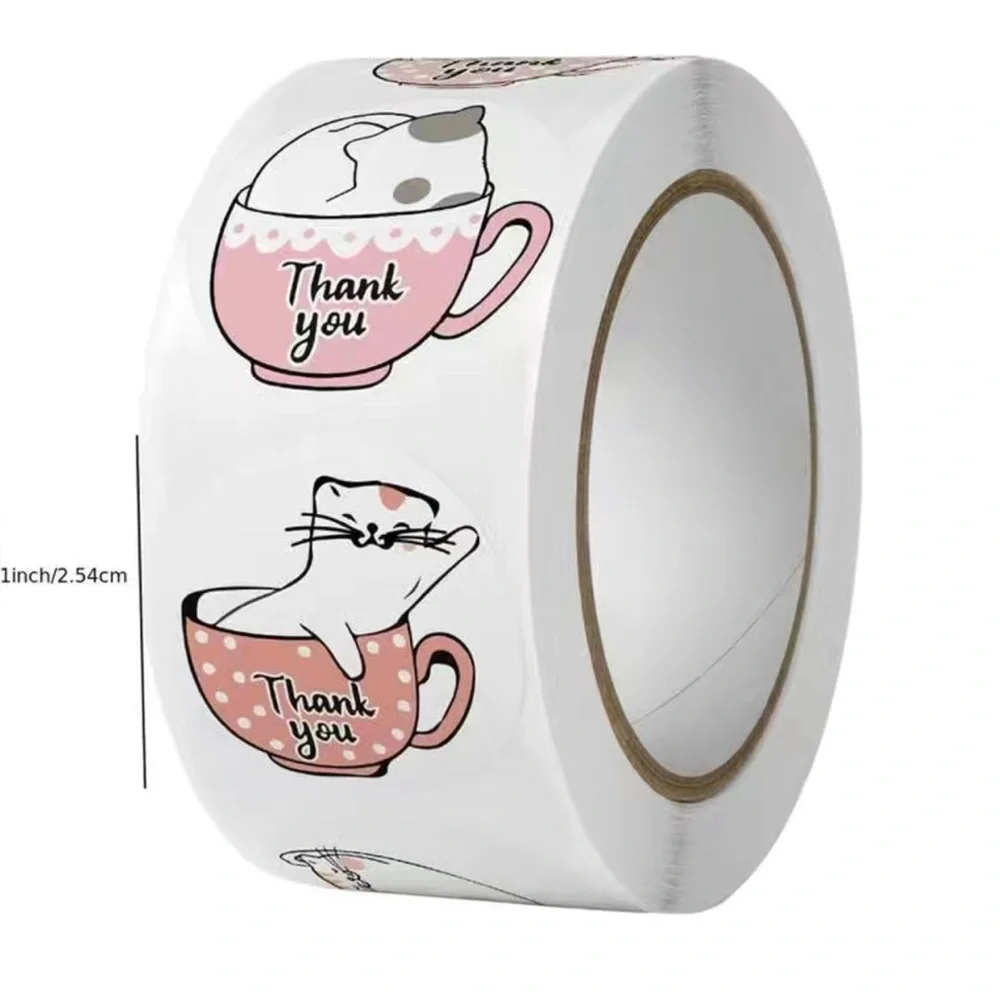 500pcs Hand-Painted Cat Pattern Thank You Stickers